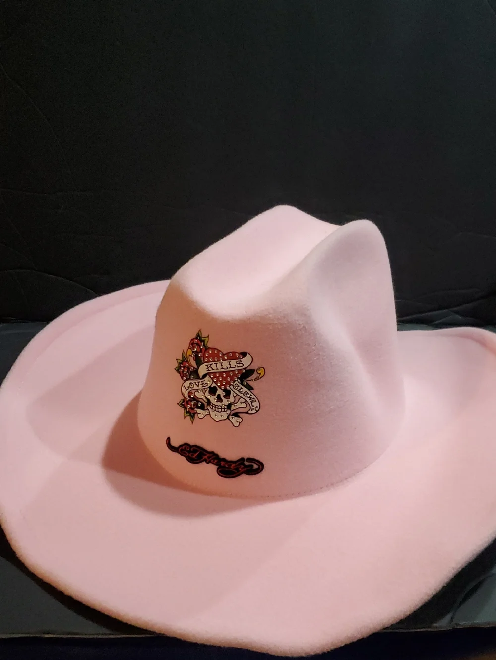 Ed Hardy‎ pink love kills slowly inscripted crystal studded western cowboy hat